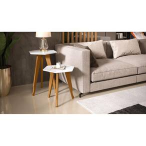 Kit 2 mesas sala Retrô Pés de Madeira, lateral e apoio Blu cor Branco - Comprar Moveis Em Casa