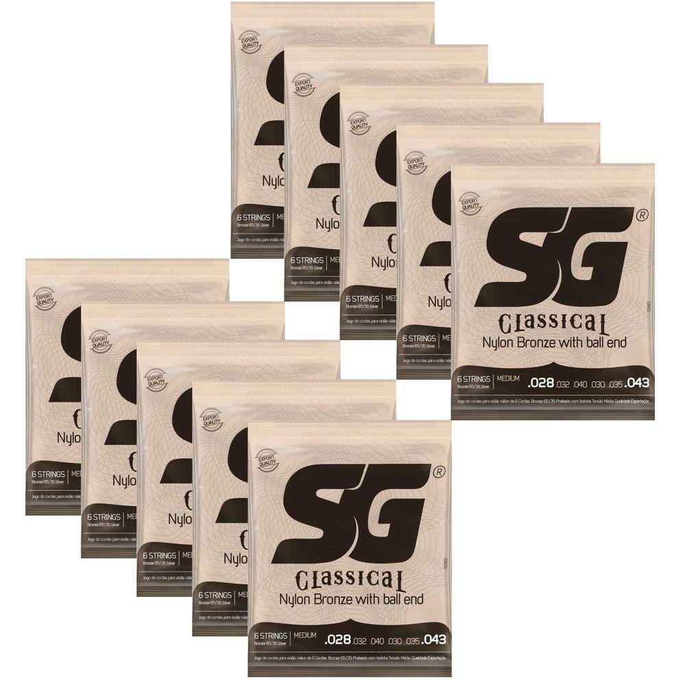 Kit 10 Encordoamentos Violao Nylon Sg Com Bolinha Media 5280