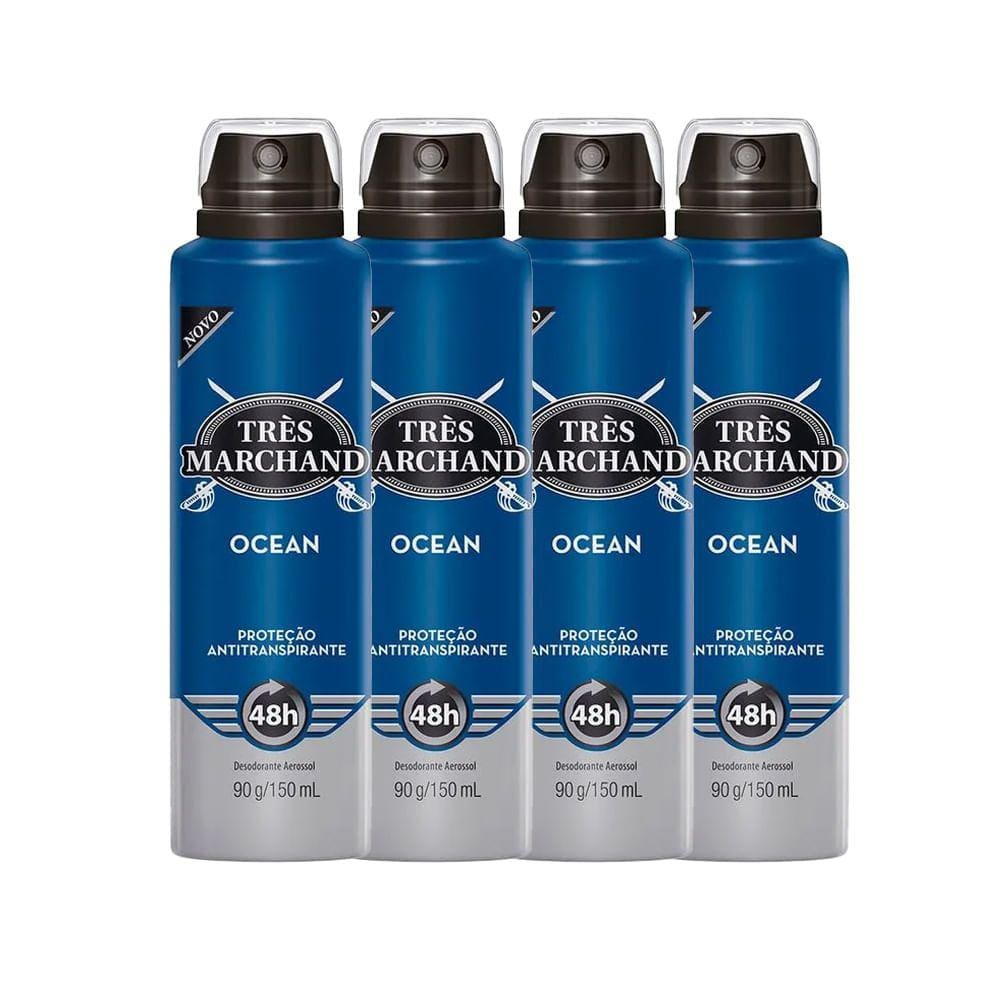 Kit Desodorante Aerosol Tres Marchand Ocean 150g - 4 Unidades