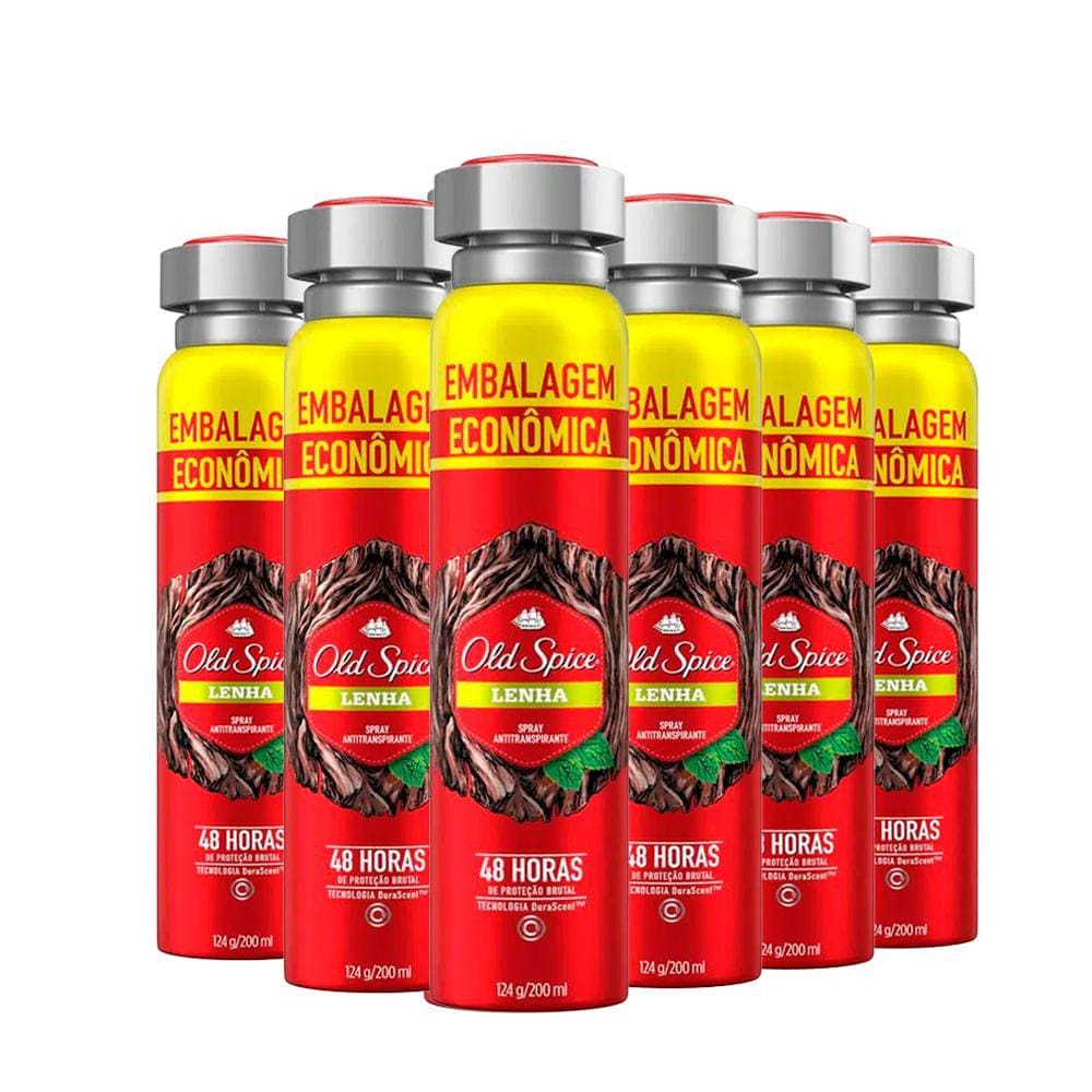 Kit Desodorante Spray Antitranspirante Old Spice Lenha 200ml - 6 Unidades