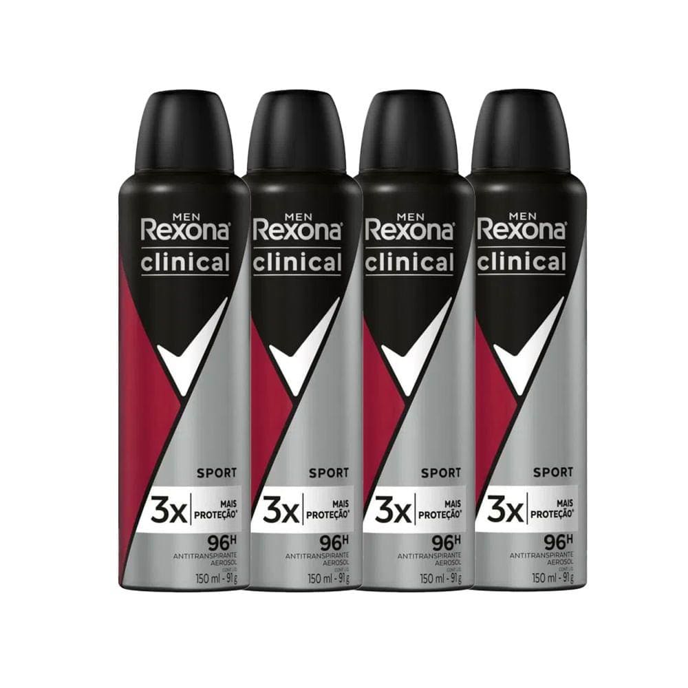 Kit Desodorante Antitranspirante Aerosol Rexona Clinical Men Sport 150ml - 4 Unidades