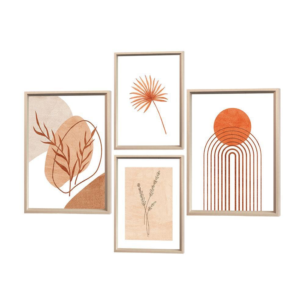 Kit 4 Quadros Decorativos Boho Rose Flor Ramos Sala