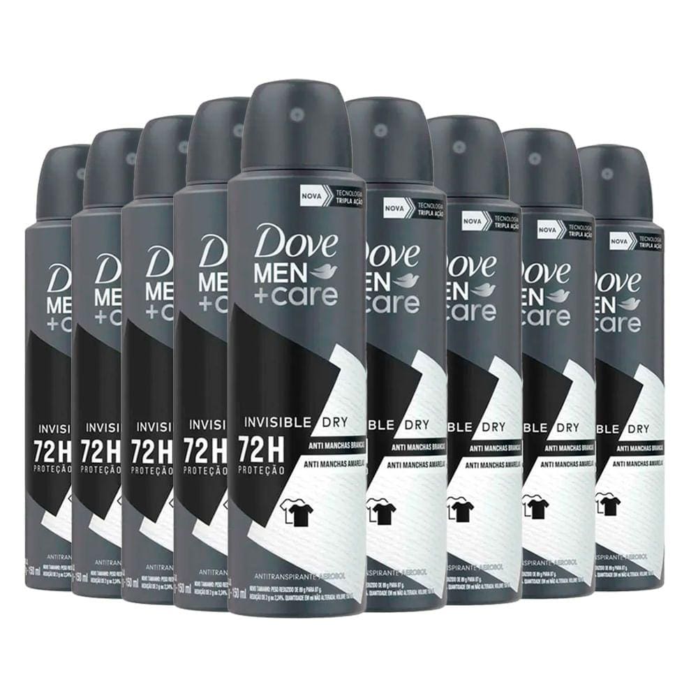 Kit Desodorante Aerosol Dove Men Invisible 150ml - 9 unidades