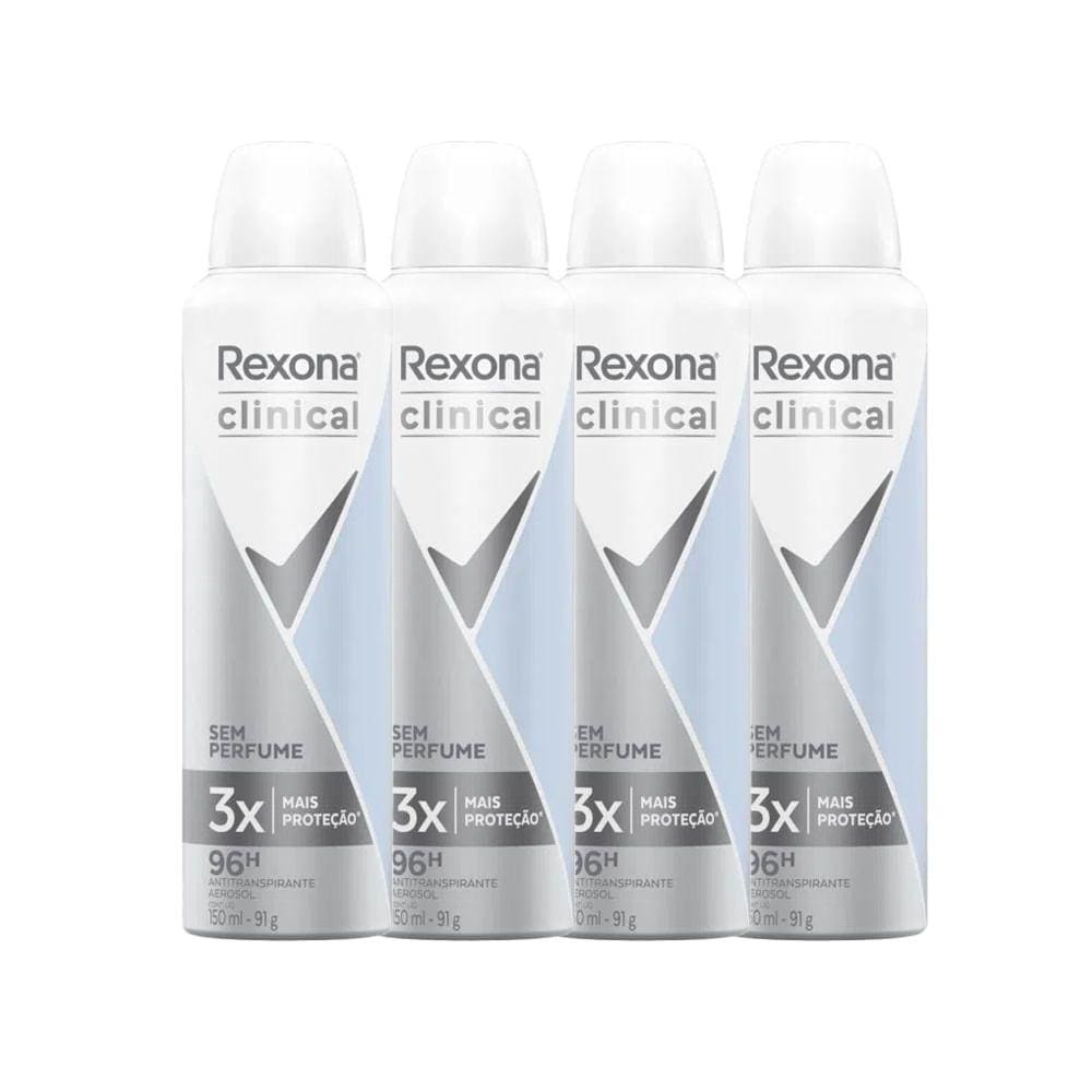 Kit Desodorante Antitranspirante Aerosol Rexona Clinical Sem Perfume 150ml - 4 Unidades