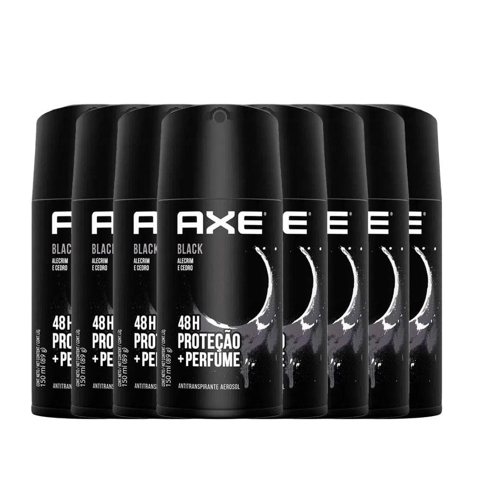 Kit Desodorante Antitranspirante Aerosol Axe Black 150ml - 8 Unidades