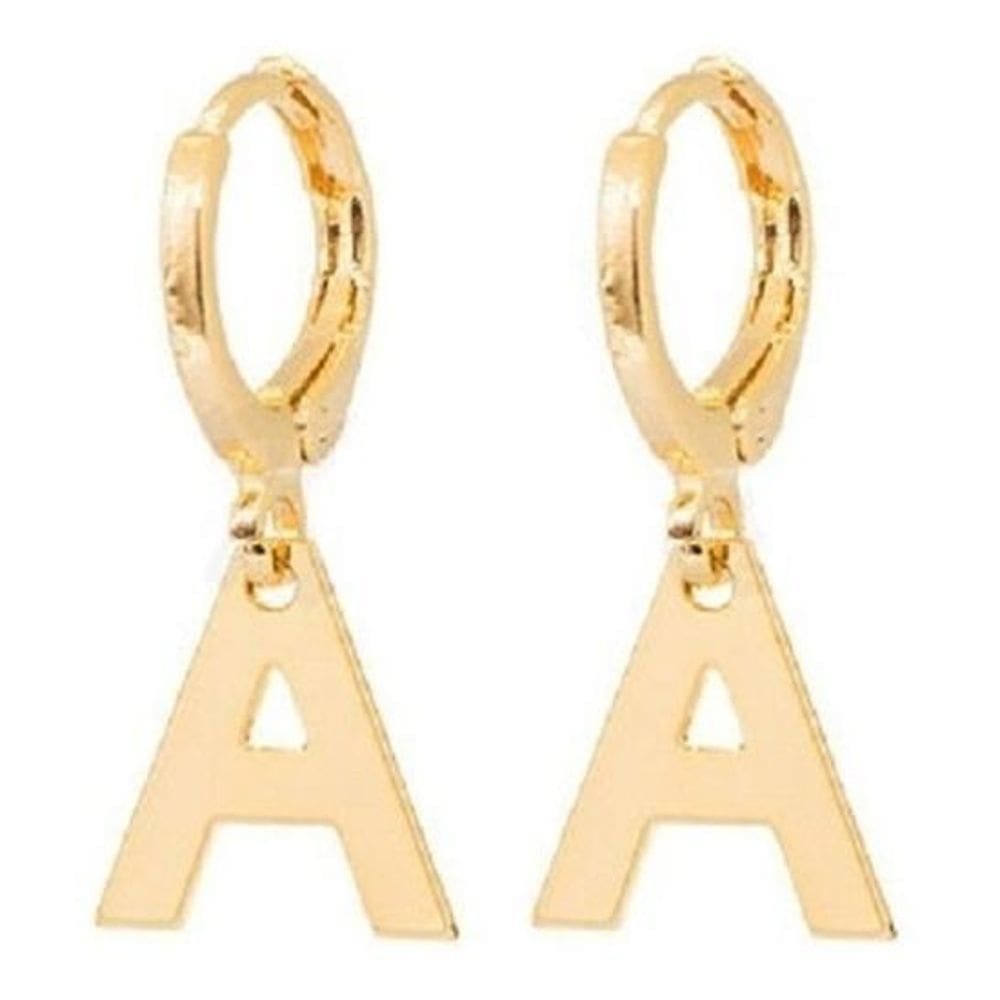 Brinco Argola Pingente Letra Banhado Ouro 18K - Dourado - E