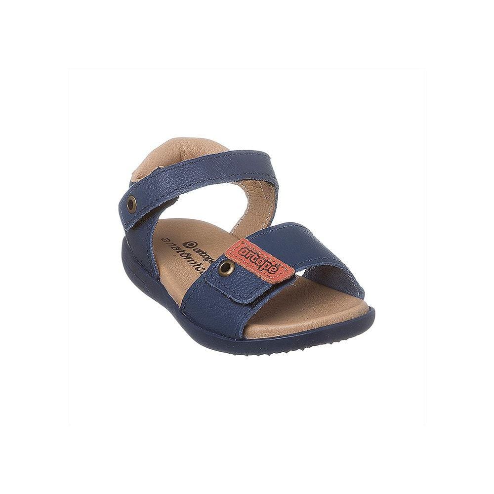 Sandália Infantil Masculina Ortopé Autêntica Couro Fecho Duplo Azul Marinho