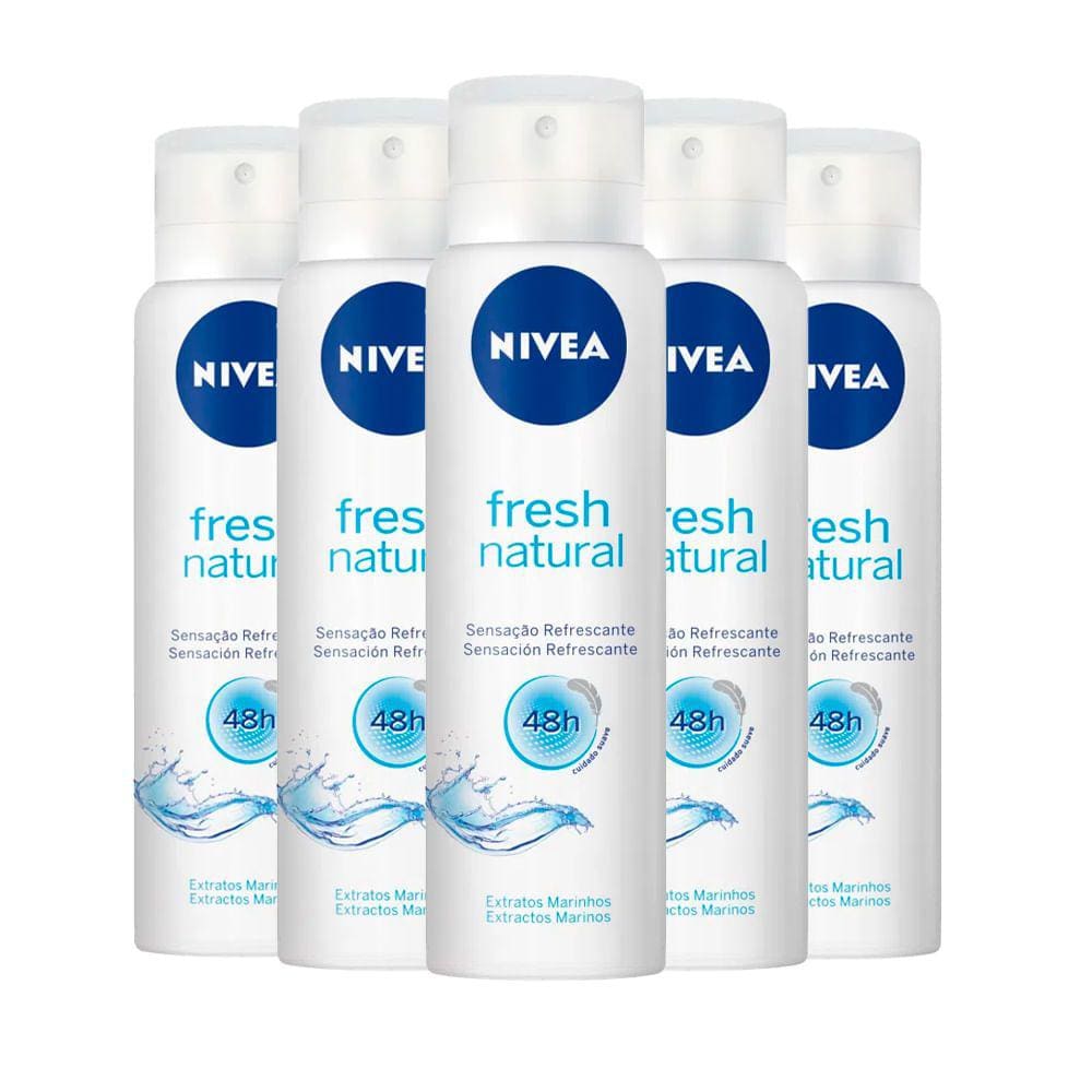 Kit Desodorante Aerosol Nivea Fresh Natural 150ml - 5 unidades