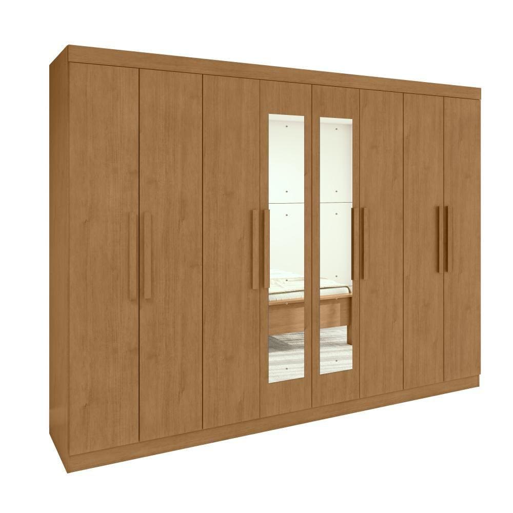 Guarda-roupa Casal Easy Slim 8 Portas Com Espelho Amendoa Clean