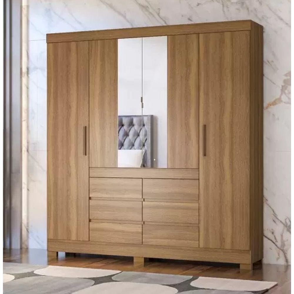 Guarda Roupa Casal com Espelho 4 Portas 6 Gavetas Demóbile Cádis Amendola Touch