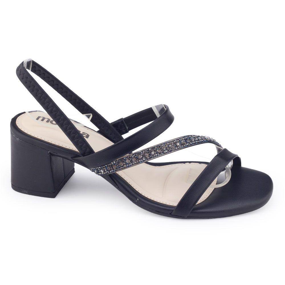 Sandália Fem Moleca 5496.102 strass salto médio 5cm elástico