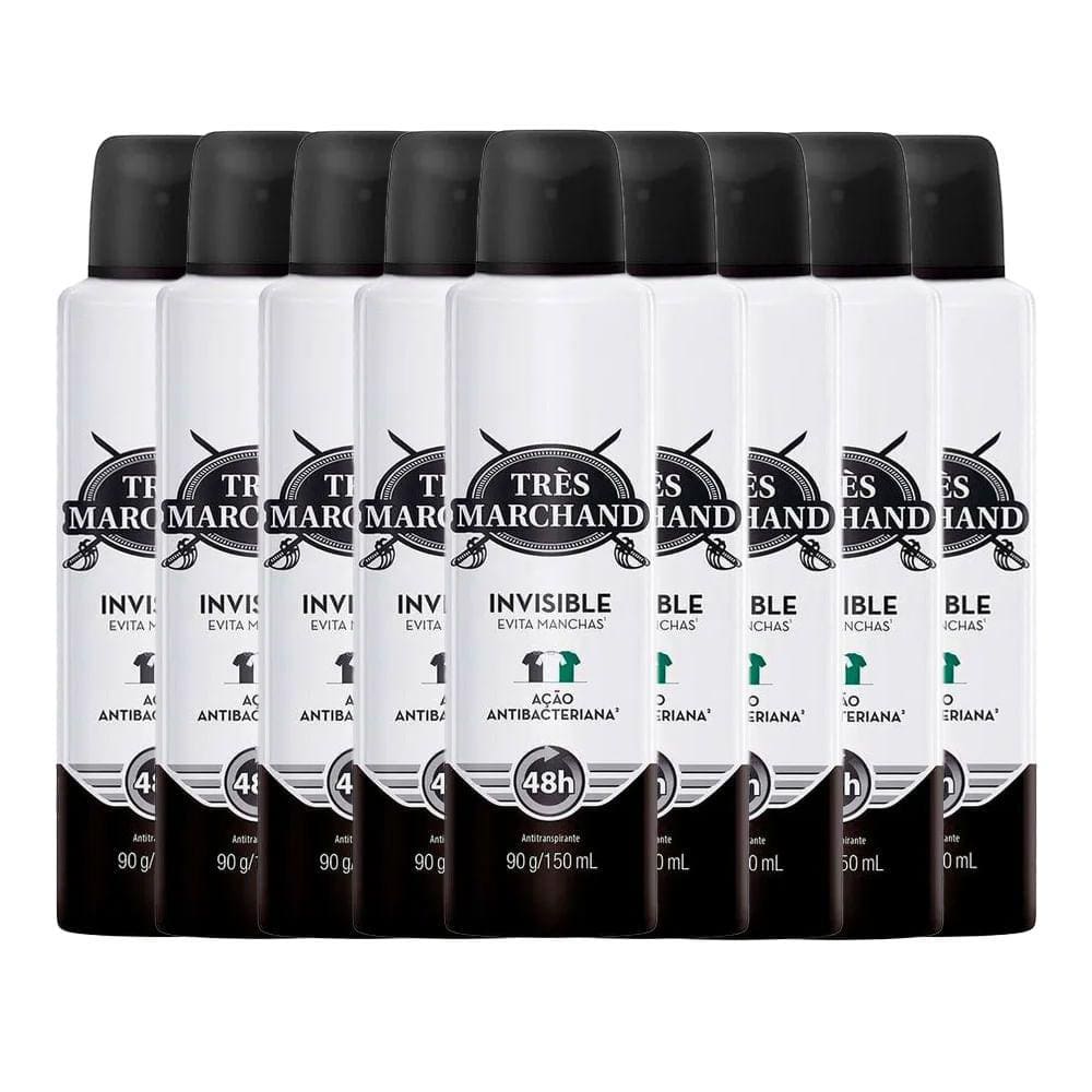 Kit Desodorante Aerossol Très Marchand Invisible 150ml - 9 Unidades