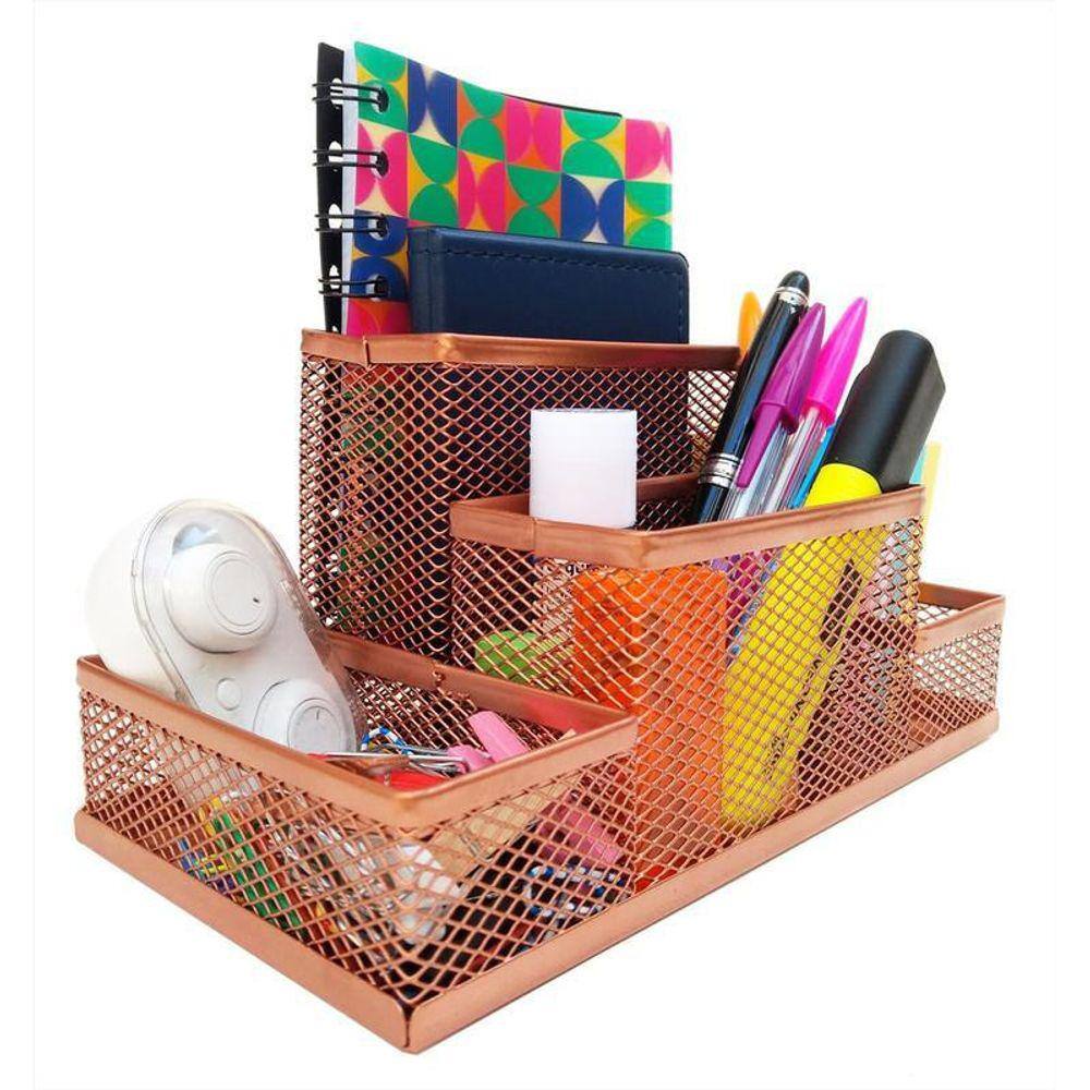 Kit Organizador Para Escritório Com 4 Partes Rose Gold