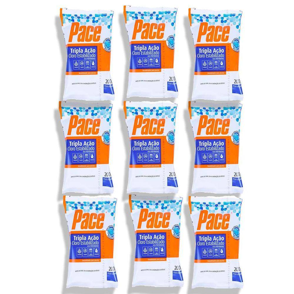 kit 9 Pastilha de Cloro Pace Tripla Ação 200g HTH P/ Piscina