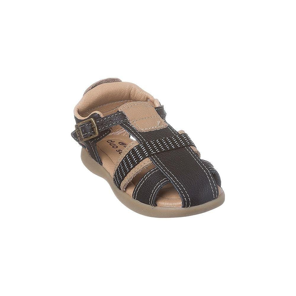 Sandália Infantil Masculina Ortopé Carinhoso em Couro Preta
