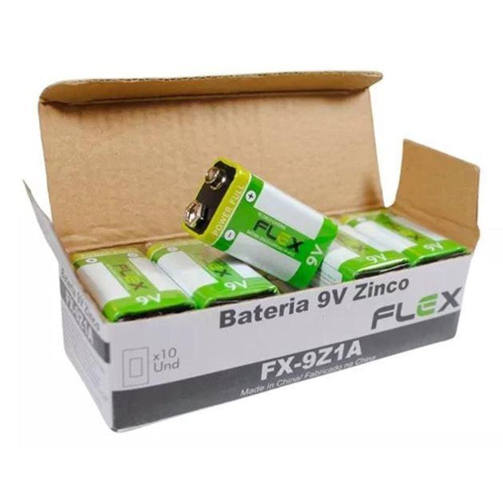 Bateria 9V Flex Zinco Caixa Com 10 Fx-9Z1A