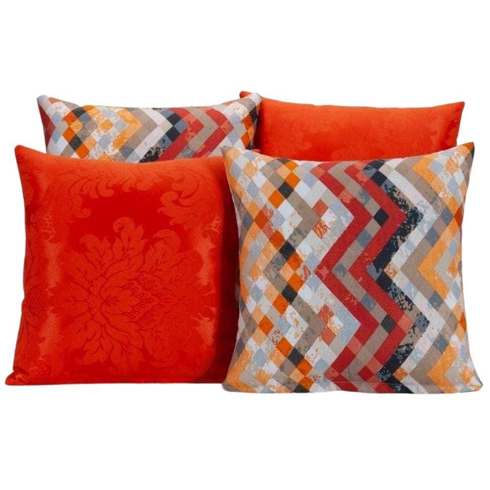 Kit 4 Capas De Almofada Para Sofá Estampa Laranja Ziguezague