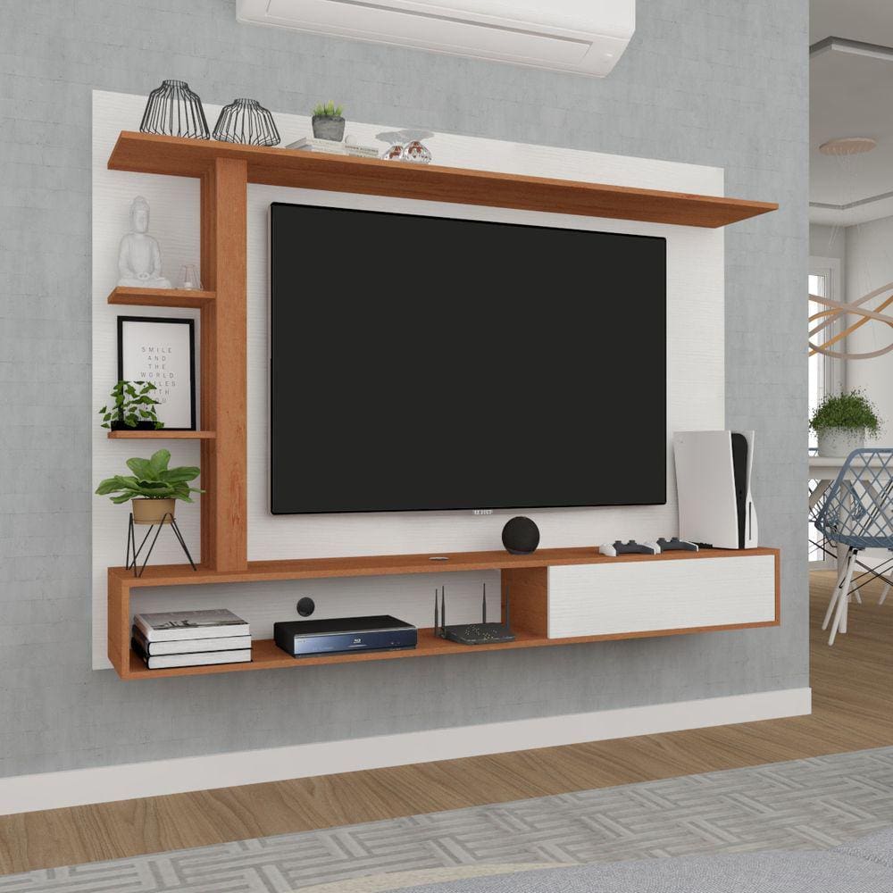 Painel para TV Até 60 Polegadas Itapema 1 Porta Branco/Nogal - Panorama Móveis