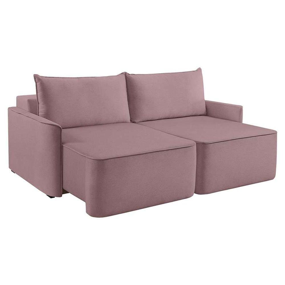 sofá 2 lugares retrátil moon linho rosa 160 cm