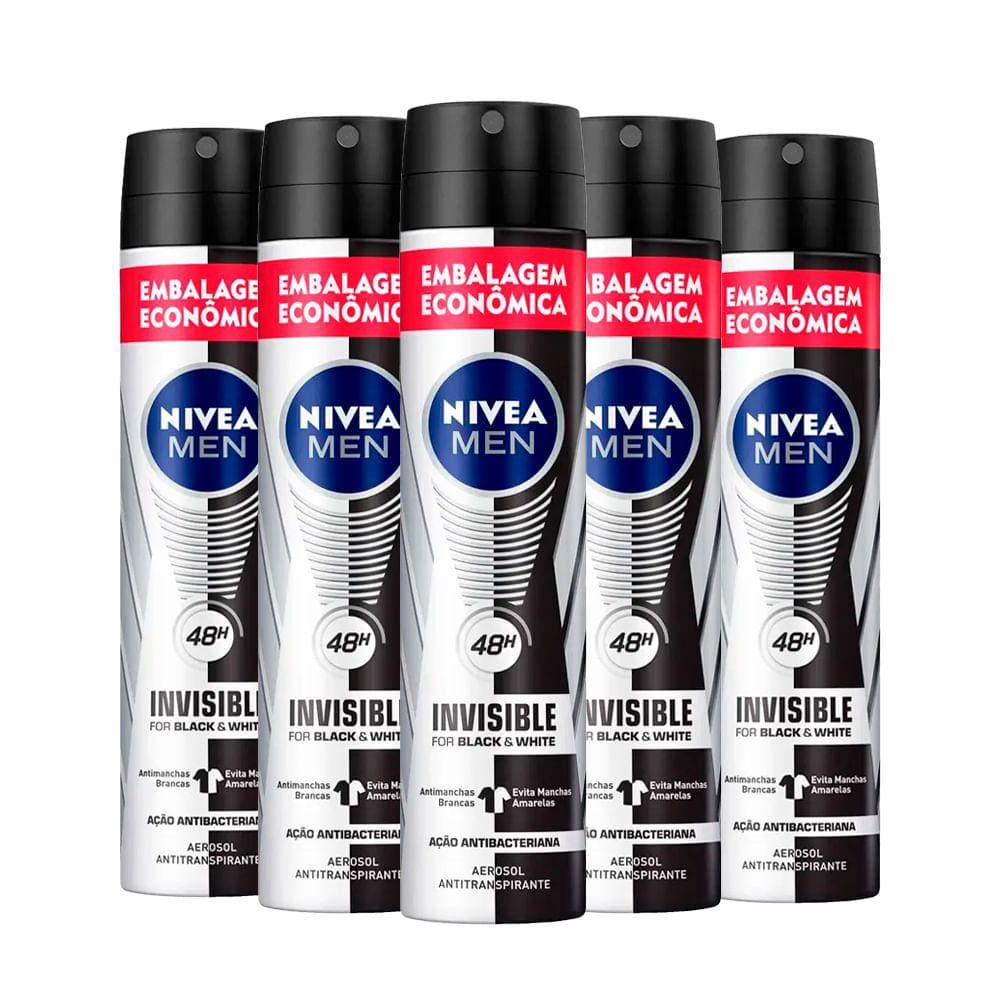 Kit Desodorante Aerosol Nívea Black & White Masculino 200ml - 5 unidades