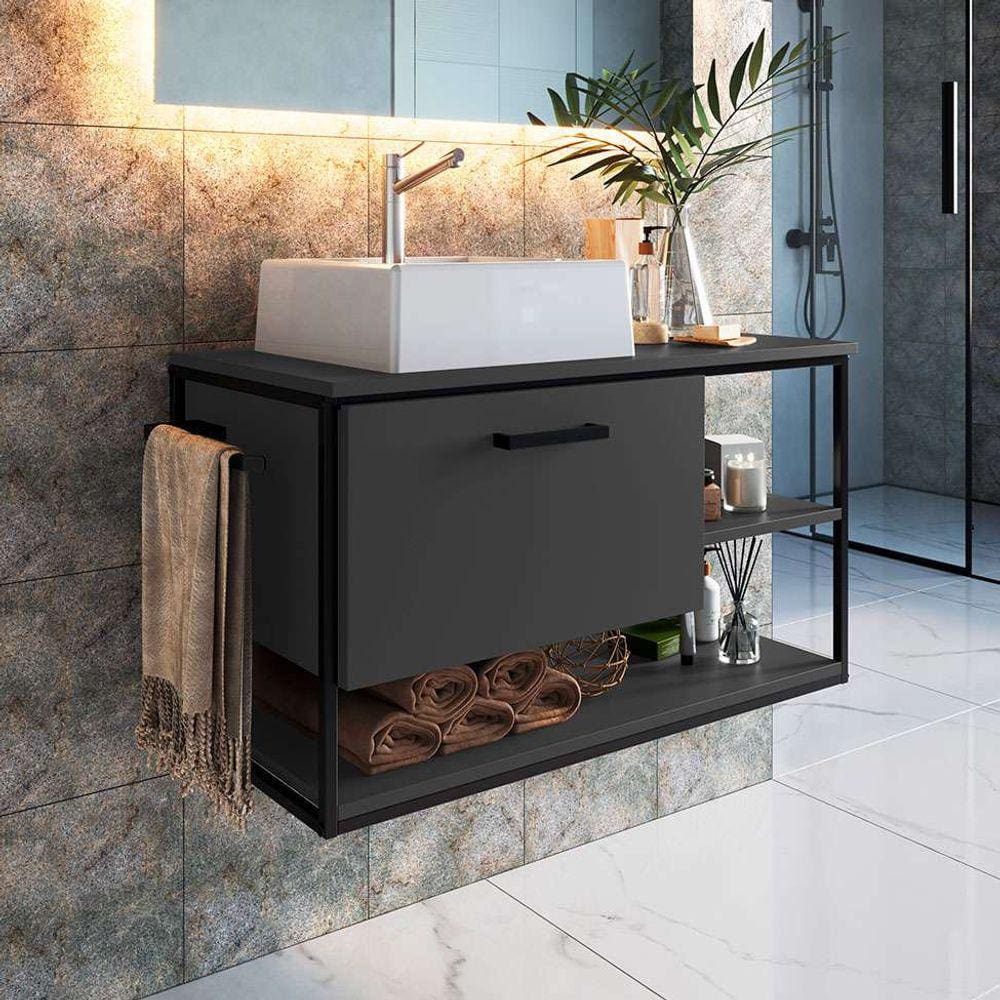 gabinete suspenso paricel i 1 pt grafite e preto