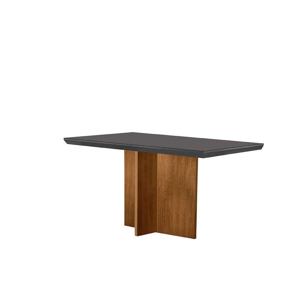 mesa de jantar retangular com tampo de vidro ane imbuia e grafite