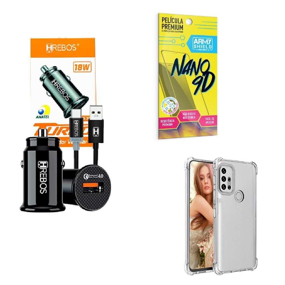 Kit Carregador Veicular + Capinha Motorola G20 + Película 9D
