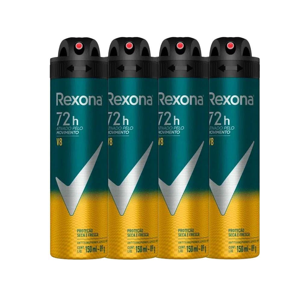 Kit Desodorante Aerosol Rexona V8 Amarelo 150ml - 4 Unidades