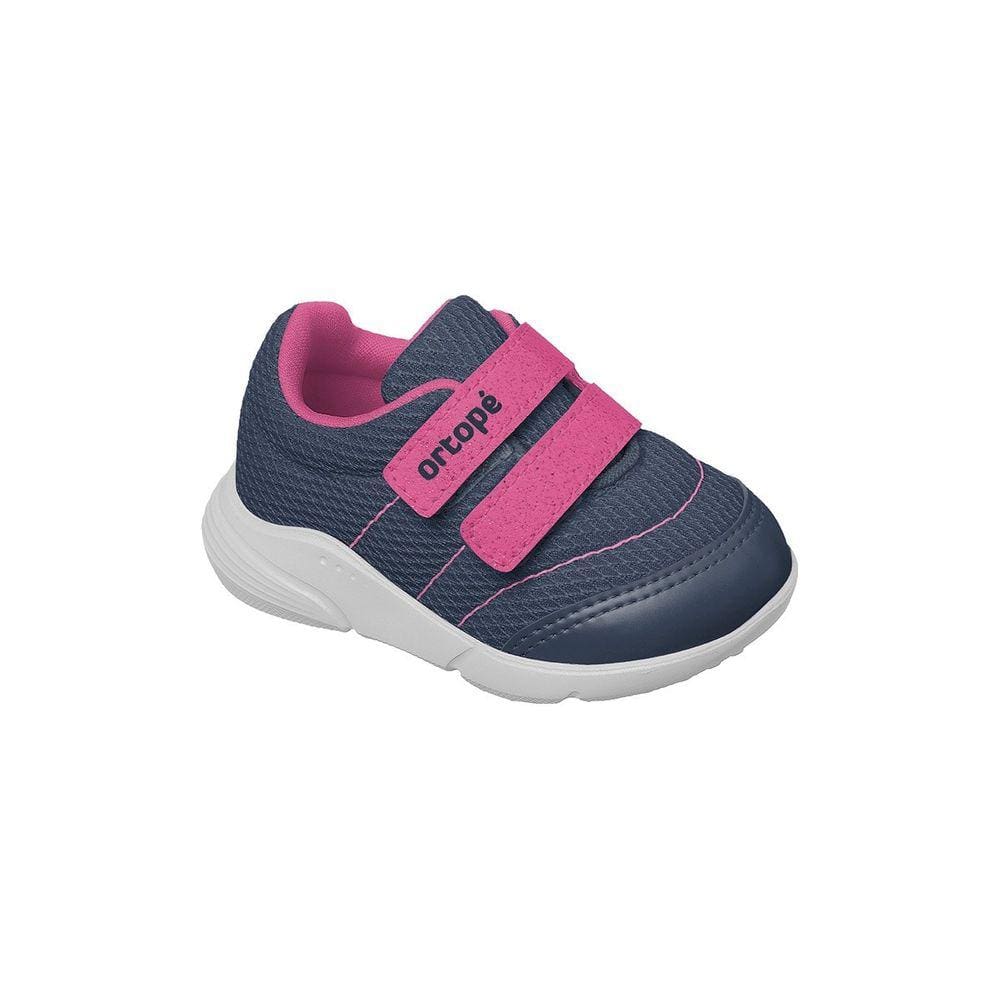 Tênis Infantil Feminino Ortopé Sport Baby Fecho Duplo Azul Marinho e Pink