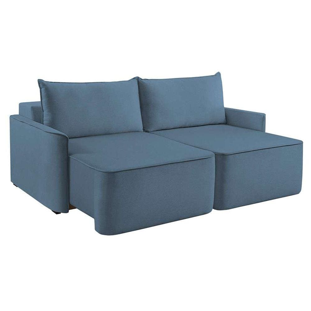 sofá 3 lugares retrátil moon linho azul 220 cm