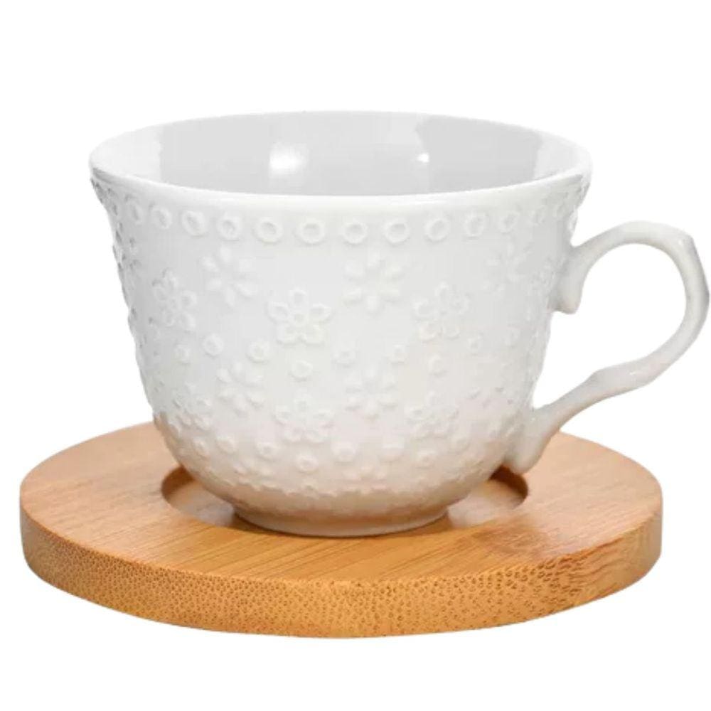 Jogo Xícara para Café 6un Porcelana e Pires Bambu