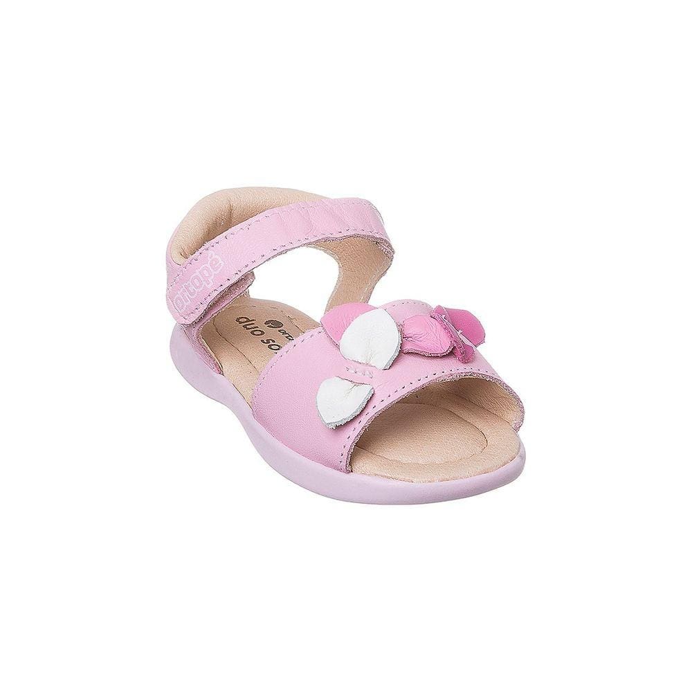Sandália Infantil Feminina Ortopé Carinhoso Couro Pétalas Rosa