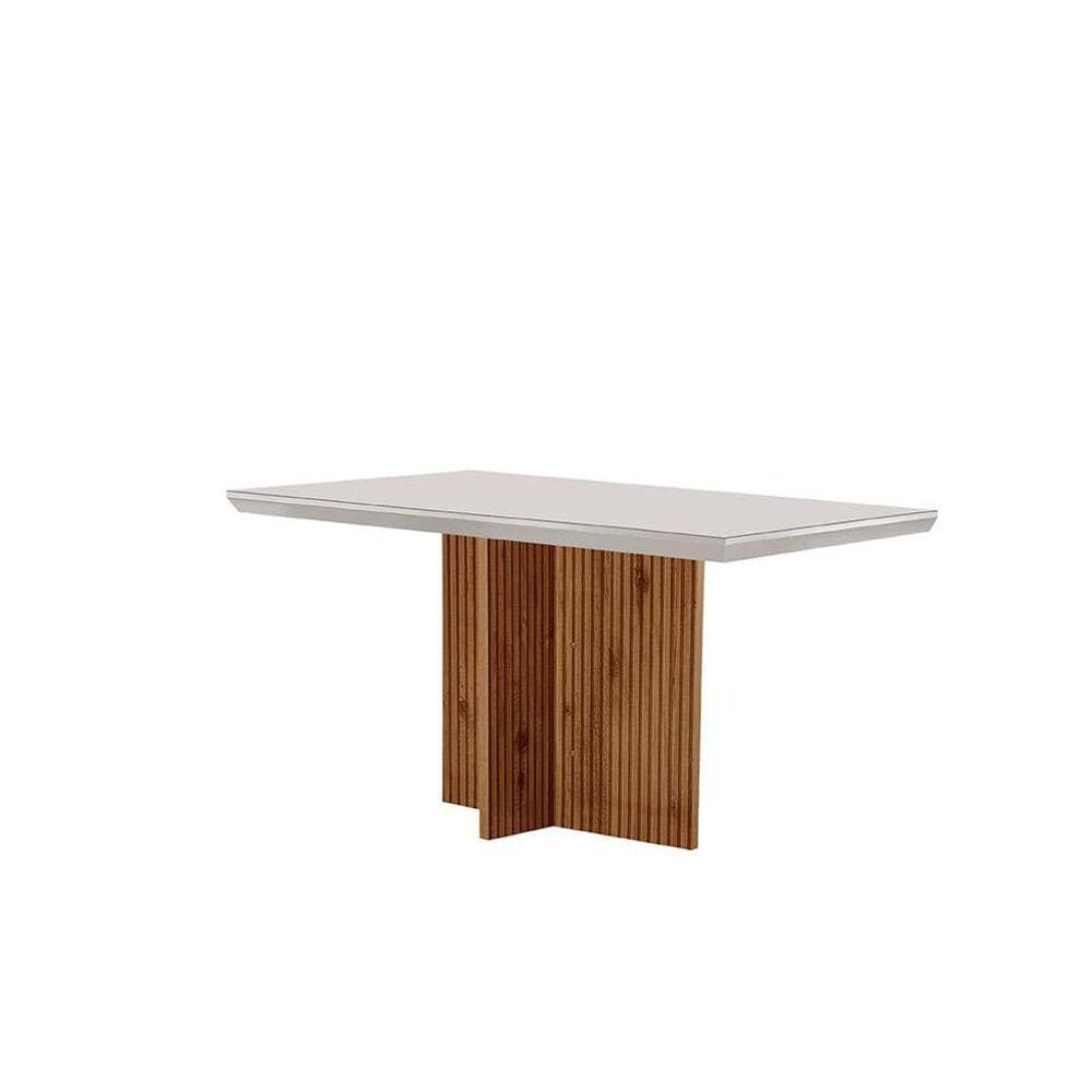 mesa de jantar retangular com tampo de vidro ane ro imbuia e off white