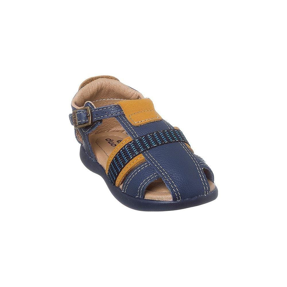 Sandália Infantil Masculina Ortopé Carinhoso em Couro Azul Marinho