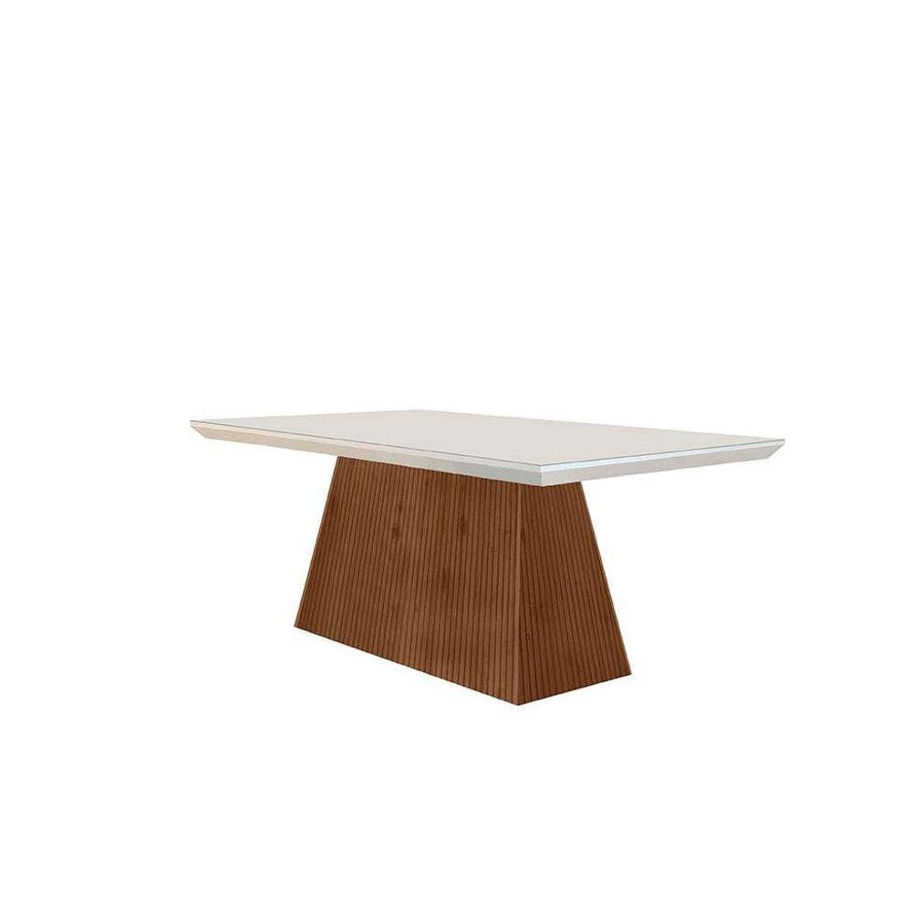 mesa de jantar retangular com tampo de vidro luna ro imbuia e off white