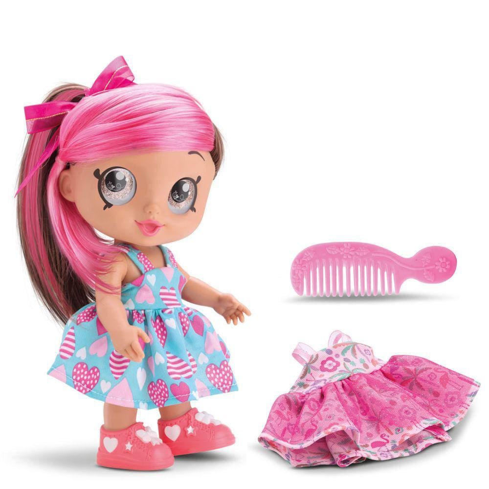 Boneca Brave Girls Julie Cabelo Rosa Closet Com Roupinha e Acessórios Bee Toys Brinquedo
