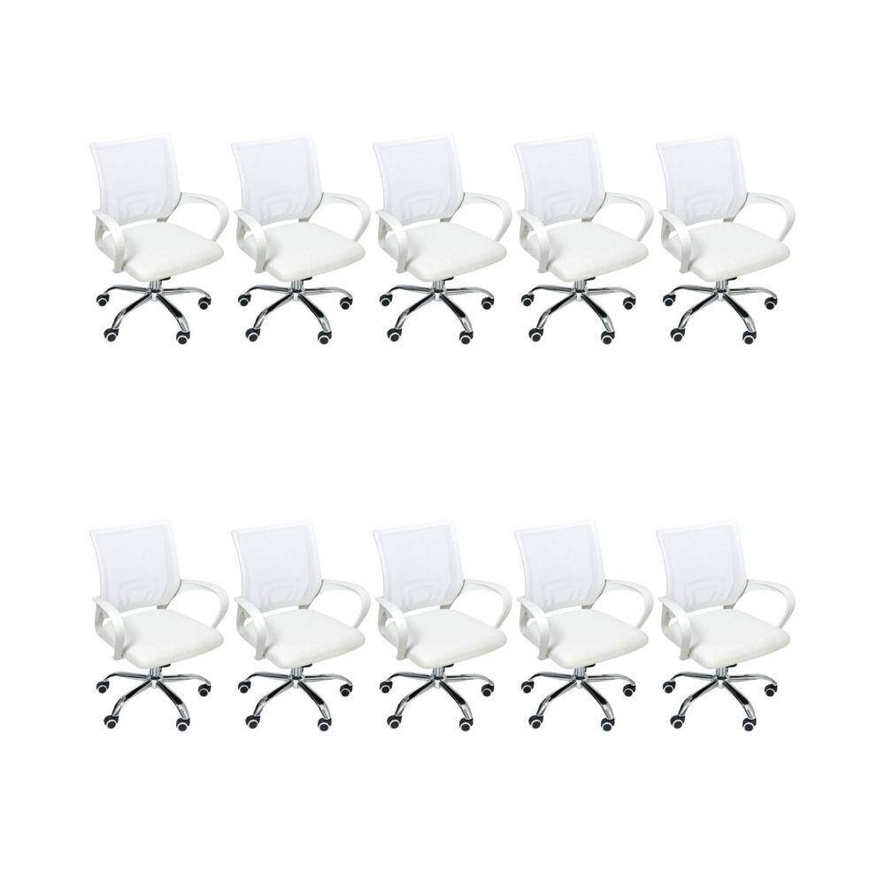Kit 10 Cadeiras de Escritório Begonia Mesh Ergonômico Branco