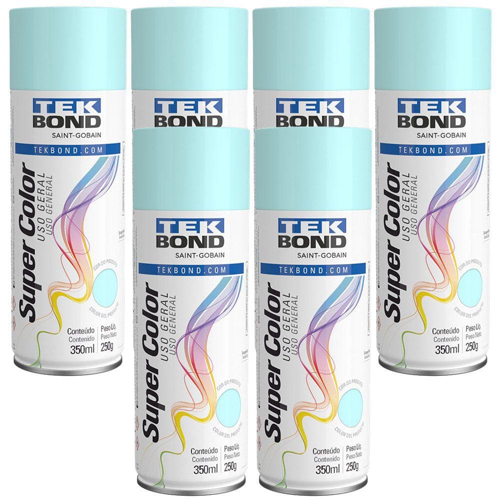 Kit 6 Tekspray Tinta Super Color Uso Geral Azul Claro 350ml - Tekbond