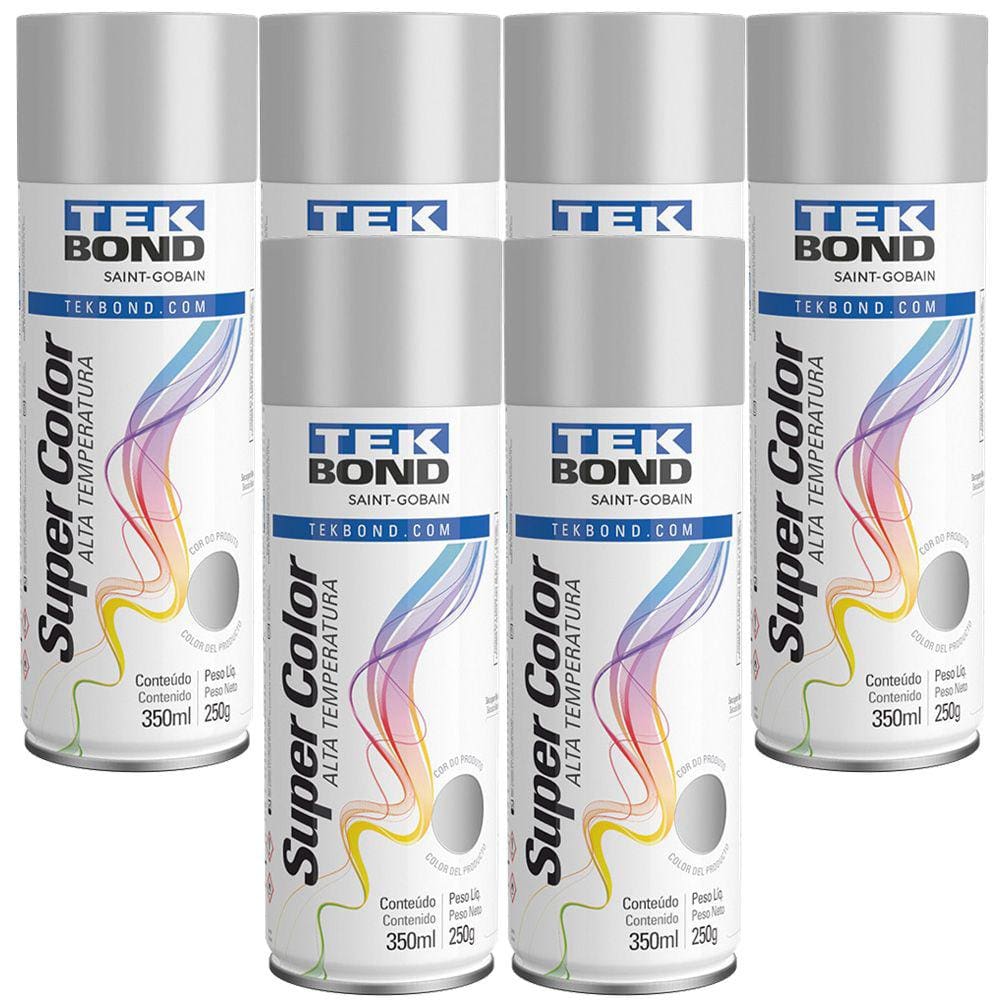 Kit 6 Tinta Spray Alta Temperatura Tekbond Alumínio 350ml