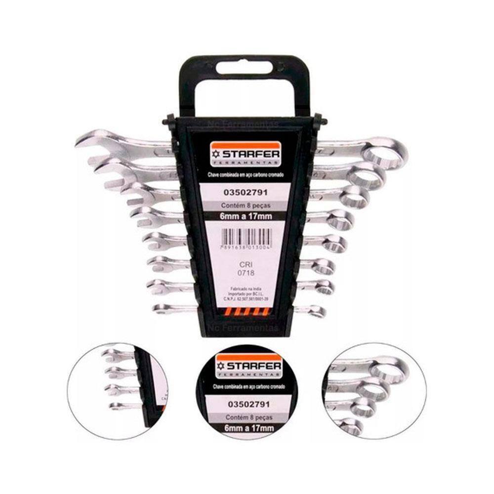 Jogo Chave Combinada Boca Estrela 6 A 17Mm Resistente 8 Pcs