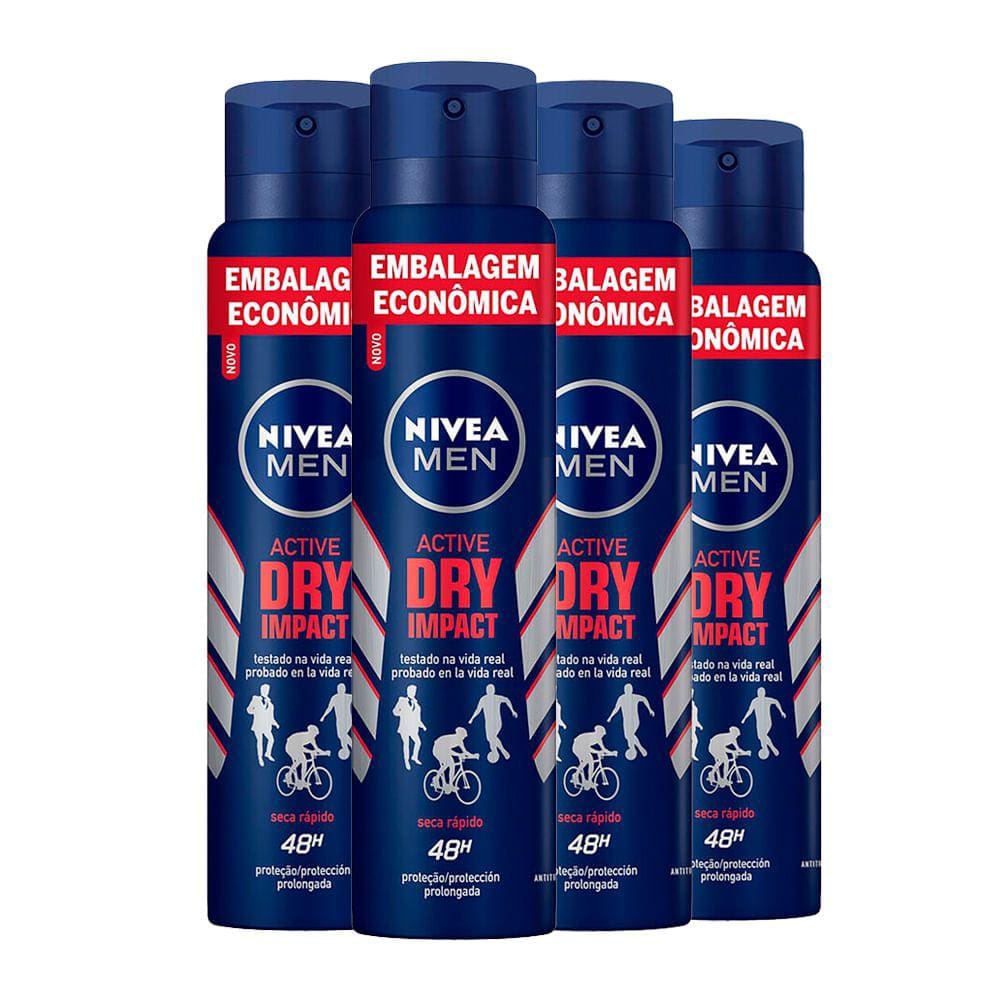 Kit Desodorante Aerosol Nivea Dry Impact For Men 200ml - 4 unidades