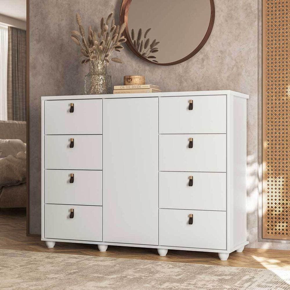 Cômoda 8 Gavetas com Sapateira Larissa Yescasa Branco Fosco Liso