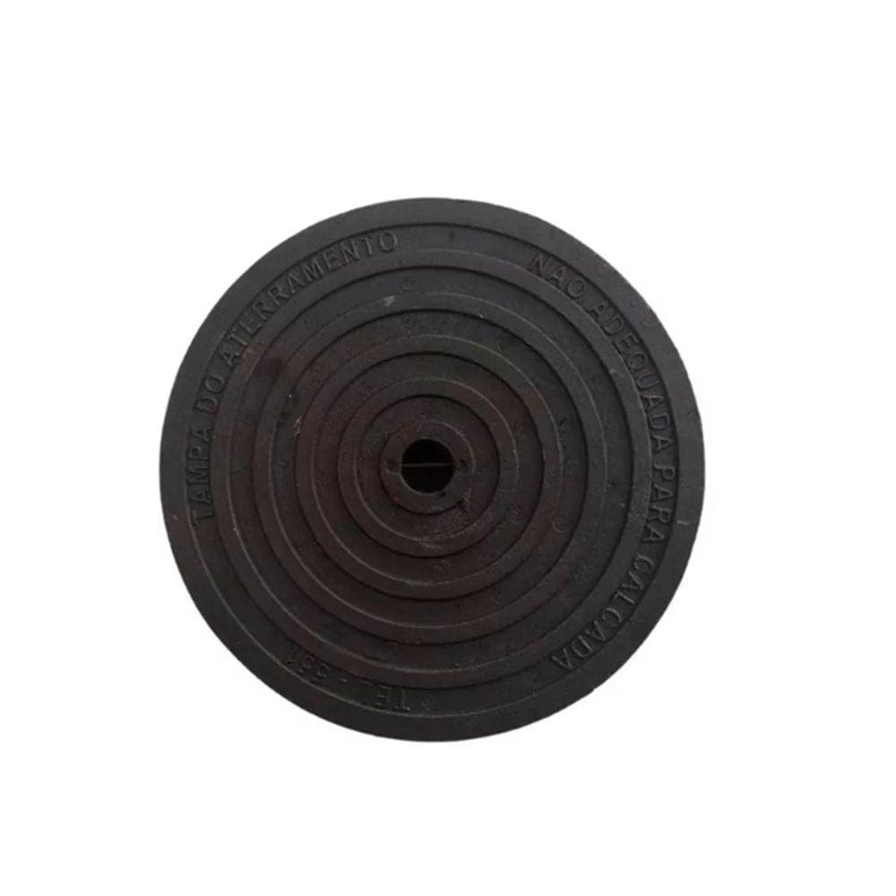 Tampa Tampão De Chão Aterramento Liso De Ferro Fundido 30cm