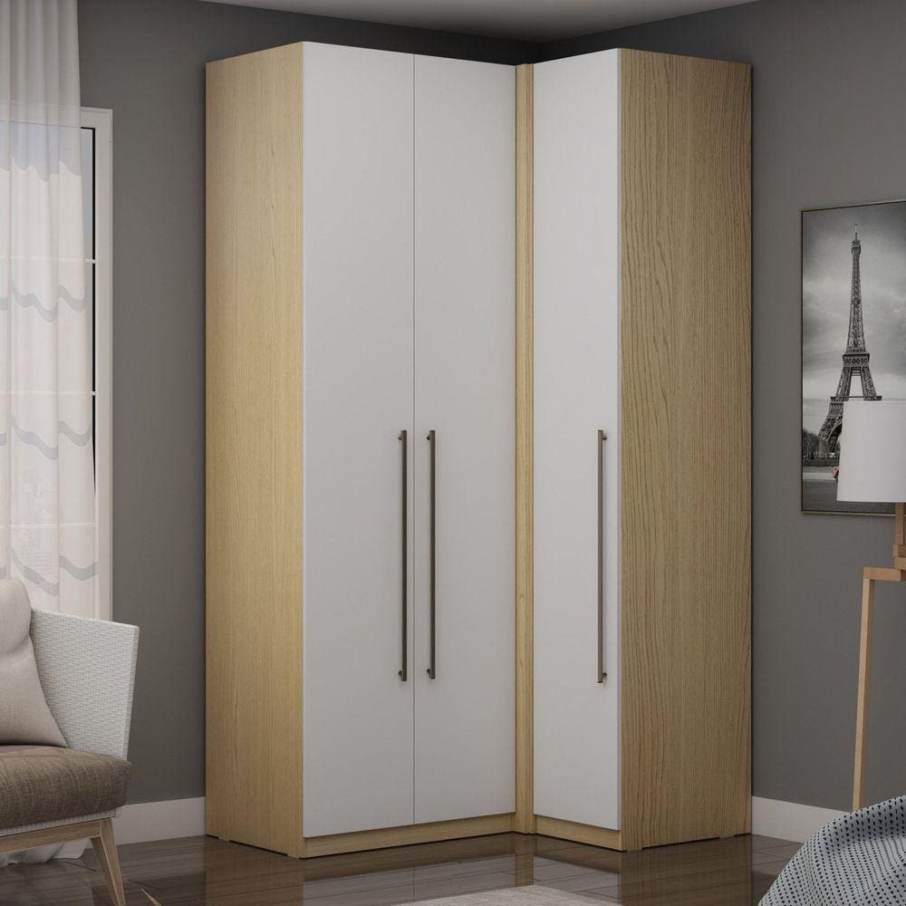 Guarda-Roupa Modulado de Canto 100% MDF 3 Gavetas Infinity Savana/Branco