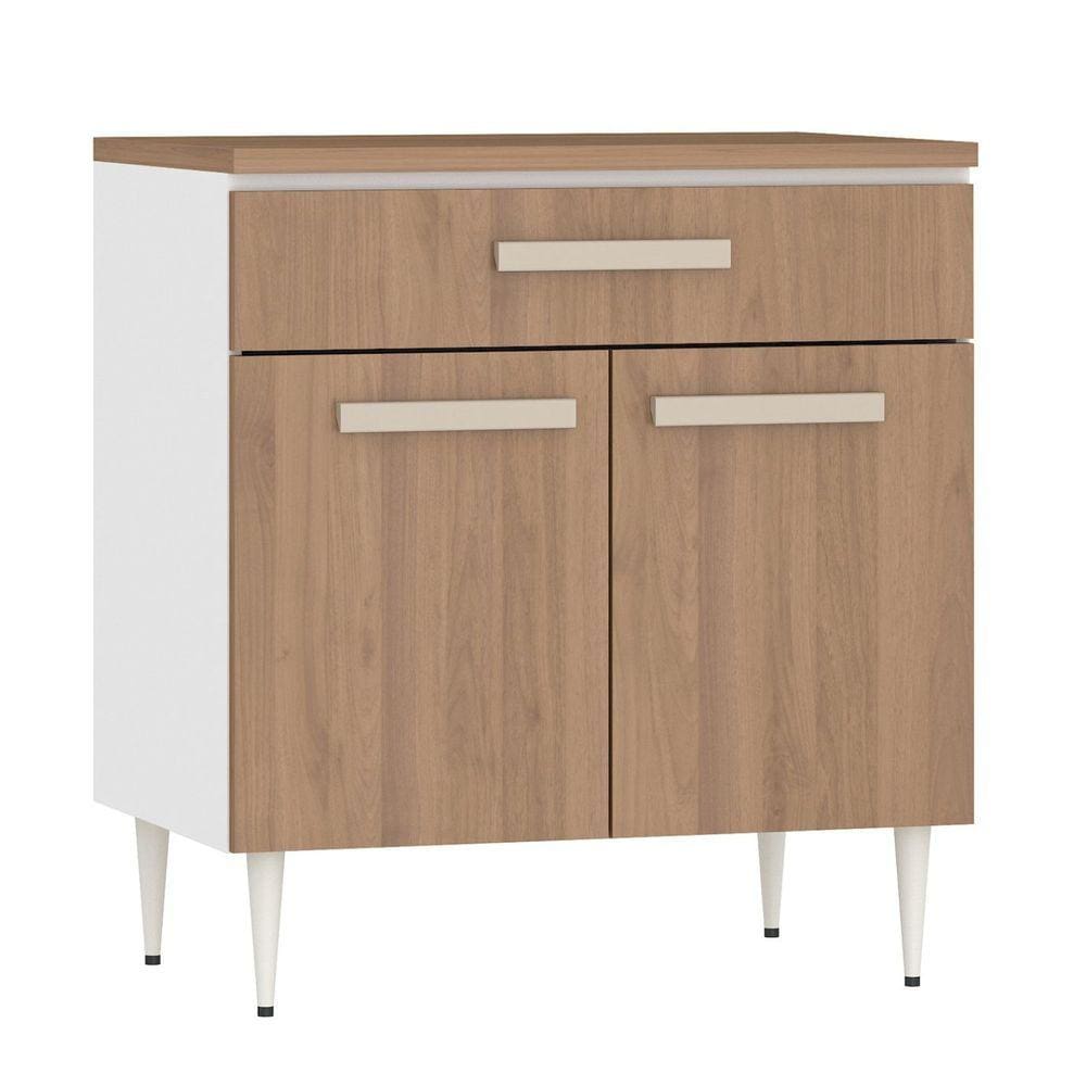 Balcão de Cozinha 80cm com Tampo e Porta Condimentos Felicitá 100% Mdf Bp Branco/Freijó
