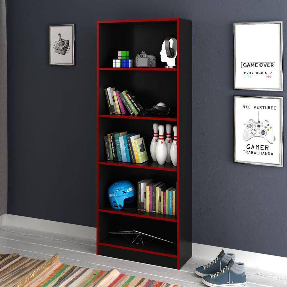 Estante Multiuso com Prateleiras Preto/Vermelho