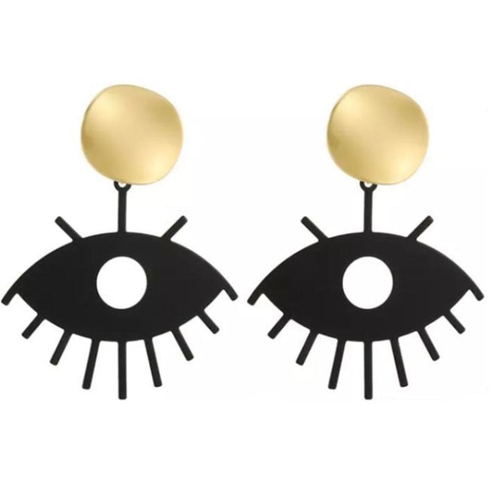 Brinco Preto Olho Cílios Detalhe Bola Dourado Y5252