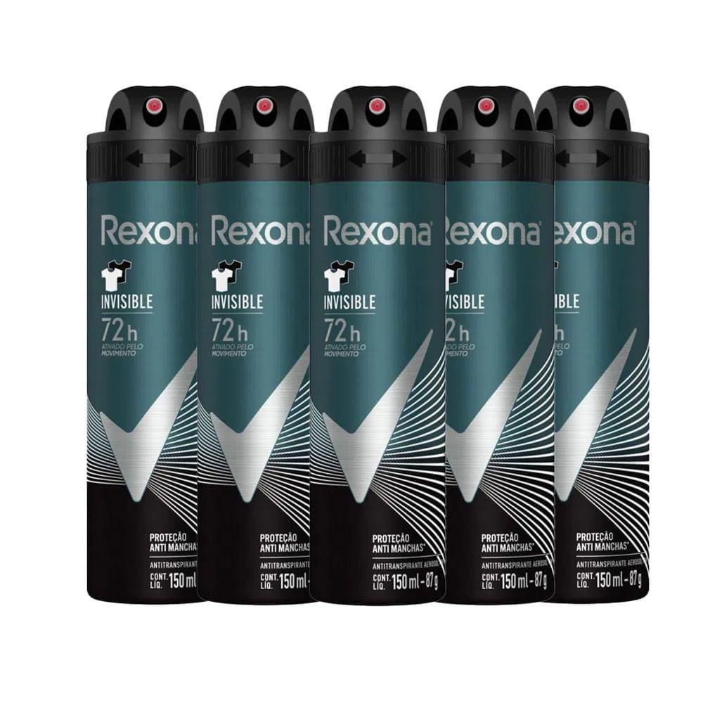Kit Desodorante Aerosol Rexona Invisible Men 150ml - 5 Unidades