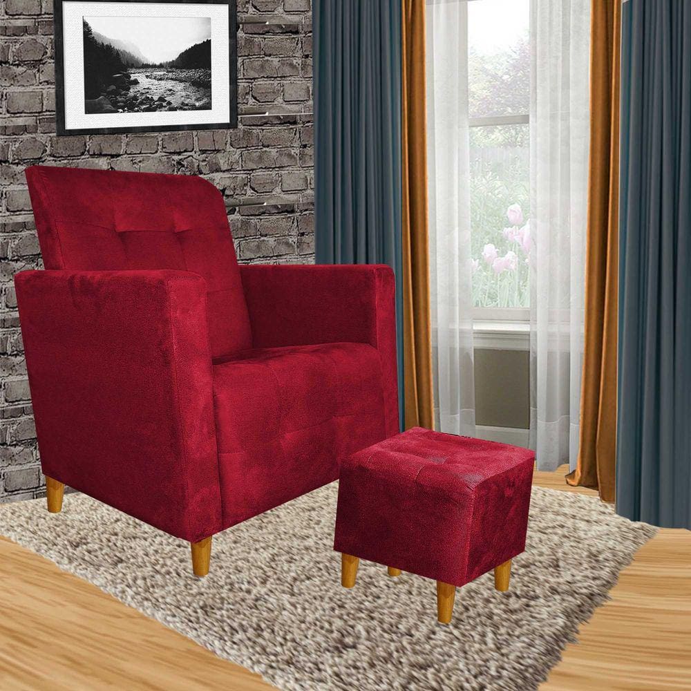 Poltrona Amamentação Gaby Pés Palito + Puff Vermelho