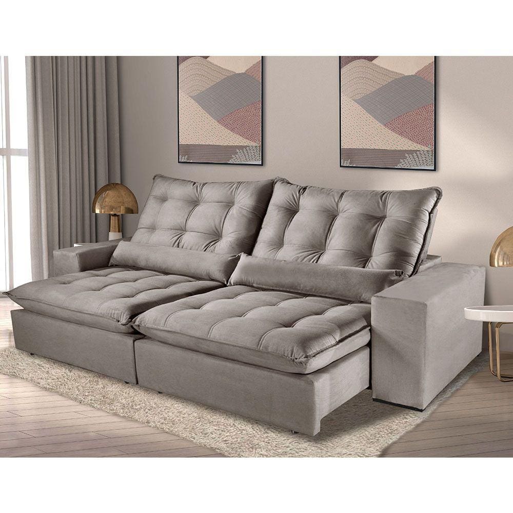 Sofá 4 Lugares Retrátil e Reclinável 2,50m Luana Suede Móveis Mix